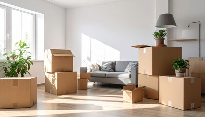 Plenty of packed moving boxes prepared for moving to a new home