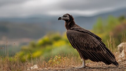 Fototapeta premium Majestic Cinereous Vulture: Aegypius Monachus Soaring in Nature's Embrace, Captured in Extremadura, Spain on October 16, 2018