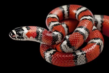 Naklejka premium Vibrant Juvenile Milk Snake: A Colorful Central Beauty with Striking Red, Black, and Bright Patterns