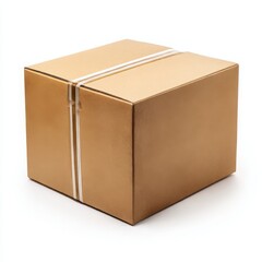 Isolated cardboard box sealed with clear tape on white background