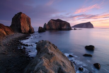 Serene Sunset Over Anacapa Island, Channel Islands National Park: Majestic Rock Formation Surrounded by Tranquil Waters and Breathtaking Sky
