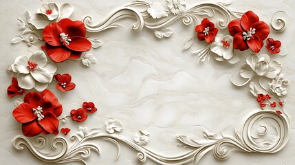 Red  White Floral 3D Wall Art.