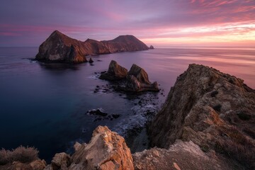 Dramatic Sunset Over Anacapa Island - Serene Waters and Rugged Rocks of Channel Islands National Park, California