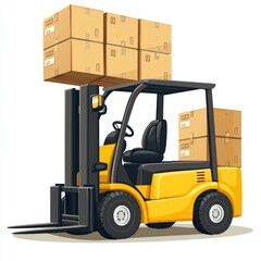 Naklejka premium Yellow Forklift Truck isolated on white. Forklift . Construction Vehicle. Industrial Forklift Machine. Heavy Forklift Truck on white. Forklift Truck isolated on white. Logistic and Cargo Concept. 