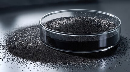 Isolated Closeup of Conductive Graphene Powder in Glassware: A Rigid, Waterproof Material for Scientific Exploration