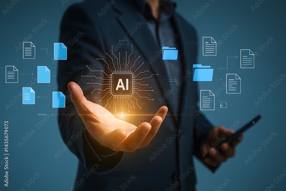Aufkleber artificial intelligence (ai) is used by businessmen in document management systems, online documenta