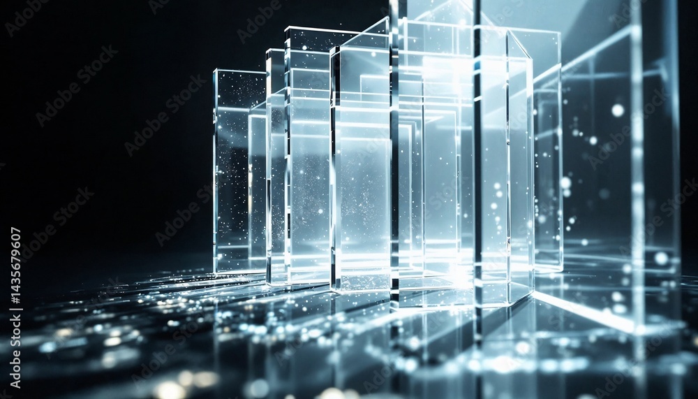 Aufkleber abstract glass cubes in dark: an abstract composition featuring a series of transparent glass cubes,