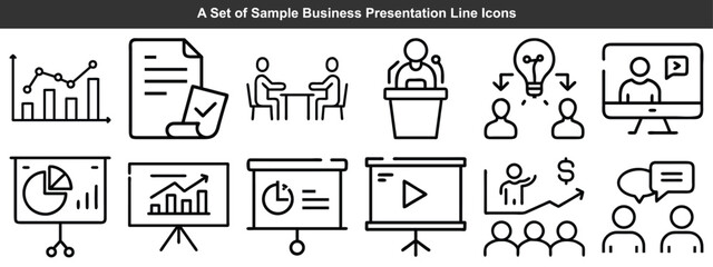Fototapeta premium Business Presentation And Communication Vector Icons Set In Outline Style