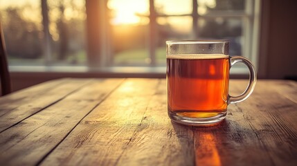 Warm tea by the window at sunset