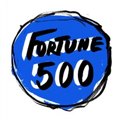 Circular FORTUNE 500 Badge: Iconic Blue Emblem with Typography and Symbolic Signage