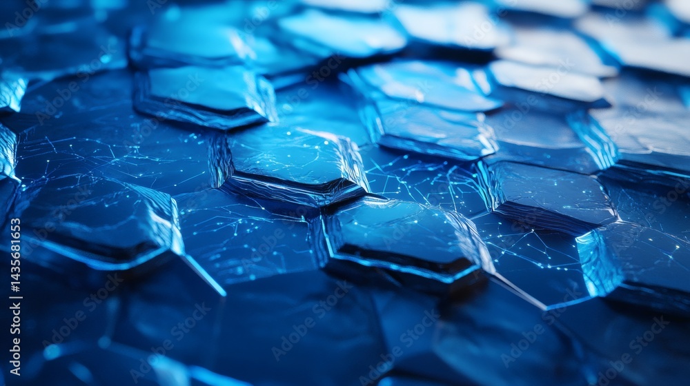 Aufkleber layered technological blue surface with streaming circuits and a network of gentle glowing hexagons