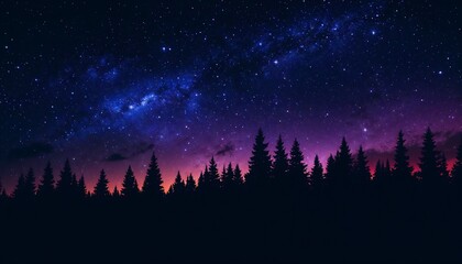 Celestial Canopy over the Wilderness: A breathtaking image of a starlit night sky, where a canopy of radiant stars shimmers above a silhouette of a majestic forest. The forest acts as a stage. 