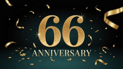 Gold celebratory anniversary numeral sixty-six design.
