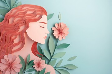 Delicate paper cut design of a woman surrounded by flowers.