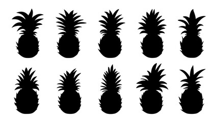 set of pineapple silhouette vector on tranparent background