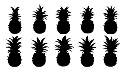 set of pineapple silhouette vector on tranparent background