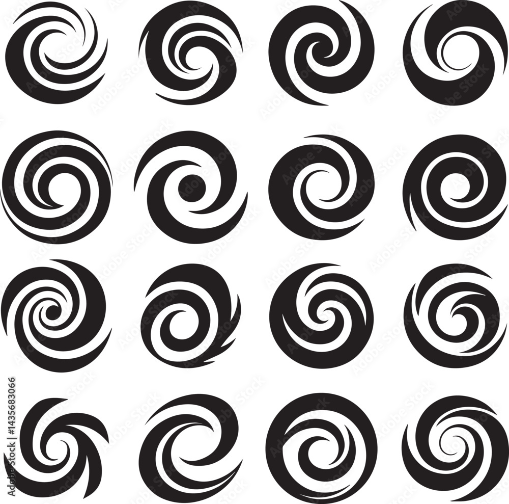 Poster various abstract design elements – set of swirling circle designs for creative projects.