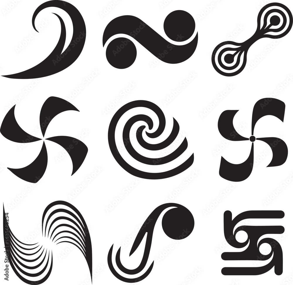 Poster various abstract design elements – set of swirling circle designs for creative projects.