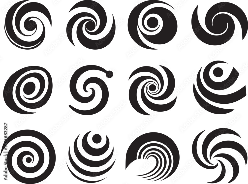 Poster various abstract design elements – set of swirling circle designs for creative projects.