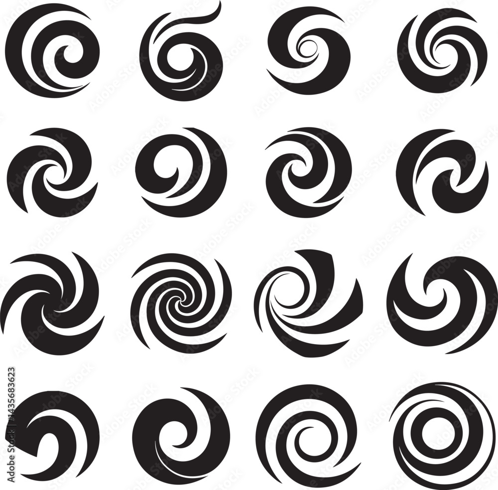 Poster various abstract design elements – set of swirling circle designs for creative projects.