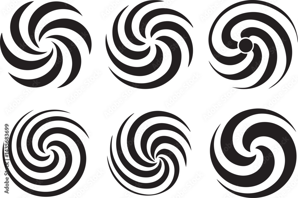 Poster various abstract design elements – set of swirling circle designs for creative projects.