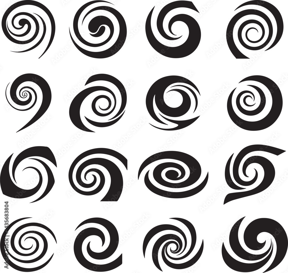 Poster various abstract design elements – set of swirling circle designs for creative projects.