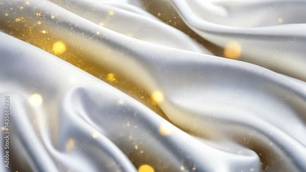 Poster captivating silk fabric adorned with golden sparkles gently glimmering under soft light in a cozy se