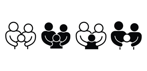 Simple Black and White Family Icons Set Vector Design Illustration 