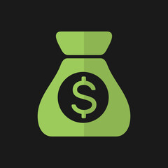 stock market money bag,  treasure, gravel, salary, wallet, dollar, green moneybag icon with a dollar symbol for finance and wealth in business