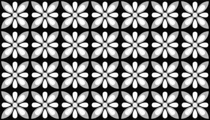 Monochrome Cartoon Flower Seamless Pattern – Elegant Black and White Design