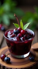 A vibrant pink berry smoothie garnished with fresh raspberries and mint leaves, surrounded by strawberries and blueberries on a slate surface