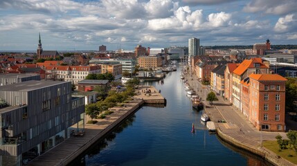 Obraz premium Panoramic Vista of Aarhus: A Stunning Cityscape from Jutland's Coastal Gem