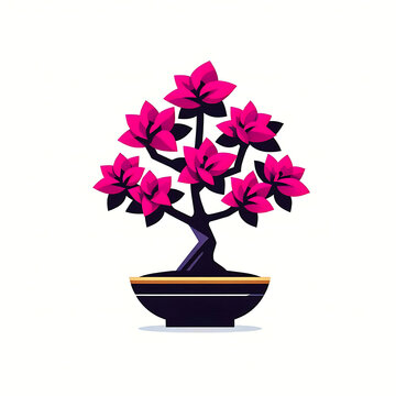 pink bonsai tree in black pot clip art preview