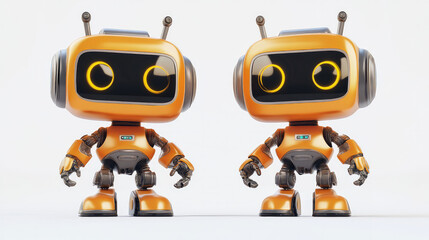 Fototapeta premium A contented robot. GPT chatbot icon, chatbot mascot, 3D AI character, isolated on white backdrop. AI, modern technology, customer service, and amusing computer vector illustrations of automatons