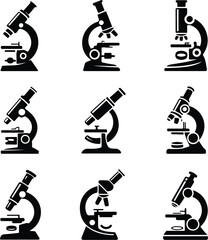 Microscope Silhouette Set | Science Lab Vector Collection Microscope Outline Silhouette | Research and Laboratory Icon