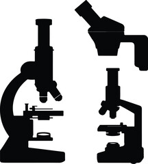 Microscope Silhouette Set | Science Lab Vector Collection Microscope Outline Silhouette | Research and Laboratory Icon