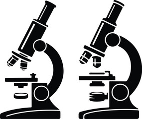 Microscope Silhouette Set | Science Lab Vector Collection Microscope Outline Silhouette | Research and Laboratory Icon