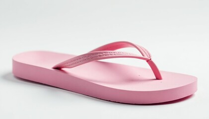 Fototapeta premium Close-up view of a lone flip-flop on stark white backdrop , flip-flop texture, isolated footwear
