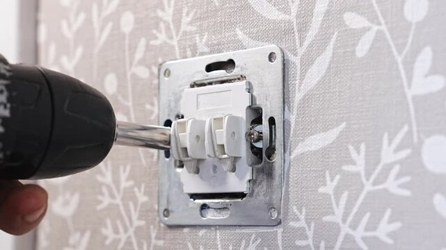 This clip demonstrates the process of removing an old electrical switch with a power drill. Step-by-step instructions are provided for safe disassembly and preparation for installation.
