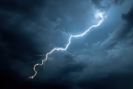 Striking Lightning Rod Piercing a Dramatic Dark Sky, Capturing the Power of Natural Electric Energy During a Thunderstorm
