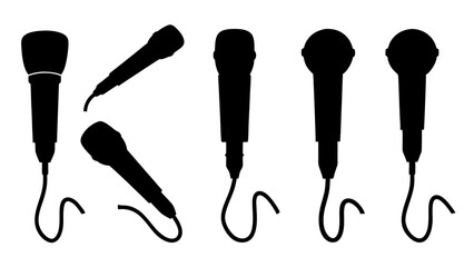 set of microphone silhouette vector on tranparent background