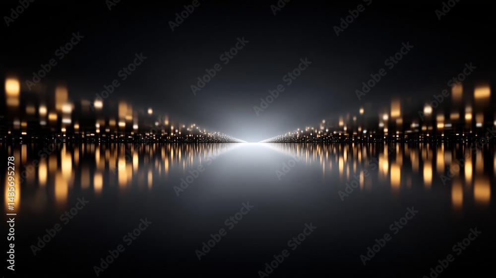 Poster geometric mirrored tunnel of futuristic black tech surfaces reflecting symmetric light showcasing di