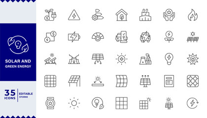  Pixel Perfect ,Solar and Green Energy Icon Set. olar panels, sun, generator, energy, Eco-Friendly Illustrations for Renewable Power, Solar Panels, and Sustainability Solutions