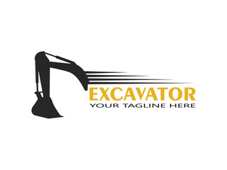 Illustration vector graphic of excavator construction, excavator earthworks, and heavy equipment logo design template