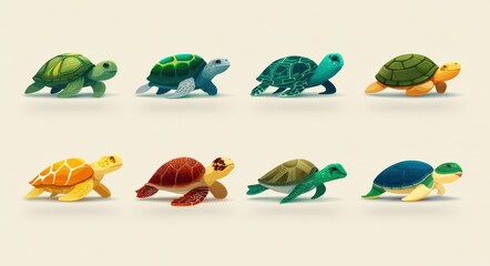 Naklejka premium Quick Turtle Emblem Collection: Adorable Aquatic Logo Designs for Conservation and Beach Themes