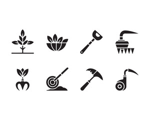 Obraz premium Gardening tools icons set illustration on white background