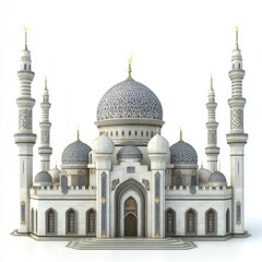 Obraz premium A detailed view of a white mosque with intricate dome and minarets