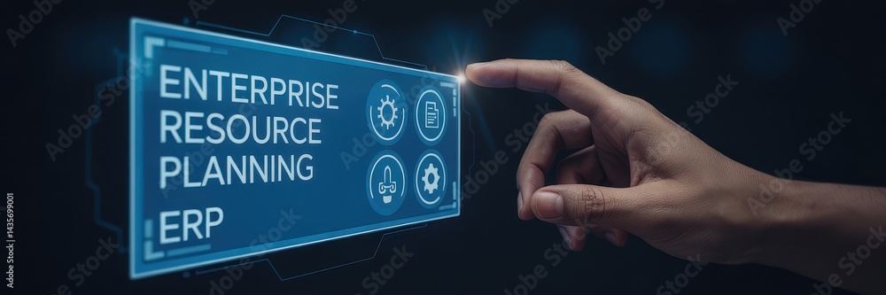 Poster interactive display of enterprise resource planning software.