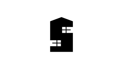 letter S in house shape, black isolated silhouette