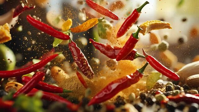 Exploding spices in a kitchen